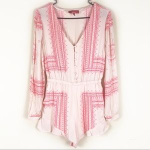 Saks Fifth Avenue Cream & Pink Long Sleeve Romper